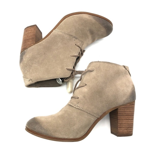 Tom's suede distressed lace up stacked taupe oatmeal ankle booties Size 8 - Picture 14 of 14